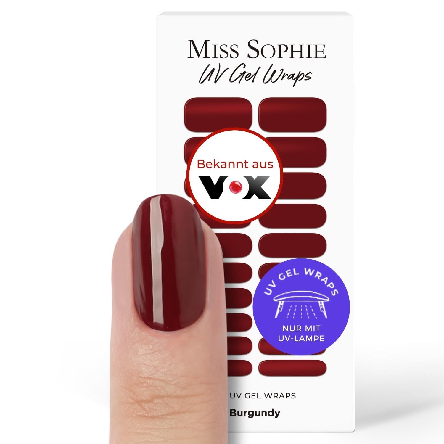 Miss Sophie UV Gel Nagelfolien Burgundy UV – 20 Streifen, einfarbig