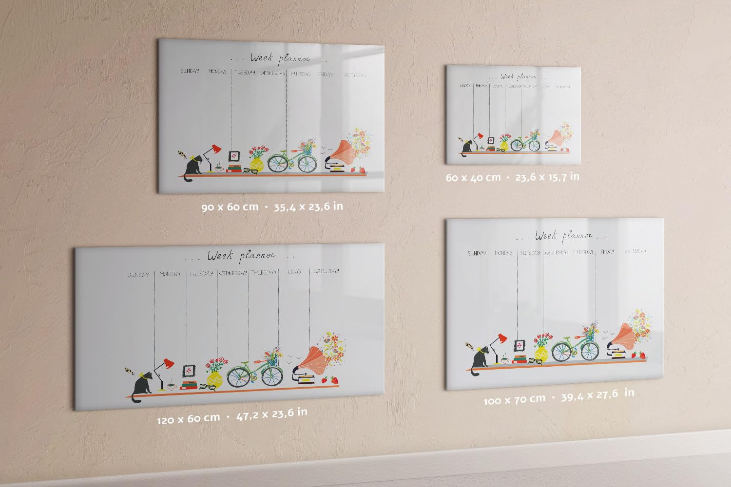 Lavagna in Vetro Magnetica con Accessori | Magneti Potenti, Pennarello e Gomma Inclusi | Ottima per Casa, Ufficio e Scuola - 90x60 - Agenda settimanale