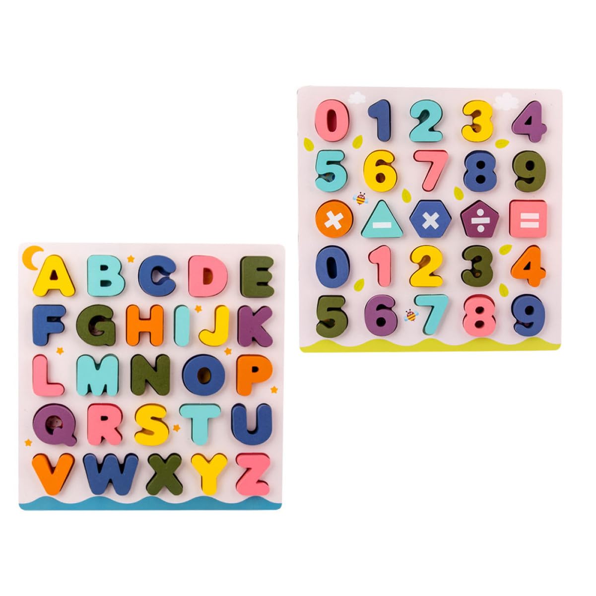 Juguete Educativo Rompecabezas de Madera 2 Juegos para Niños | Juguetes de Reconocimiento de Letras, Rompecabezas de Números, Decoracion Colegio