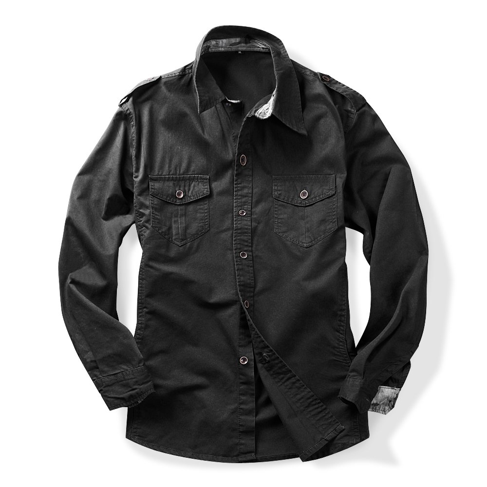 TianerhayMens Safari Shirts,Cargo Military Style Tactical Work Roll Up Sleeve Cotton Shirt Button Down Shirt