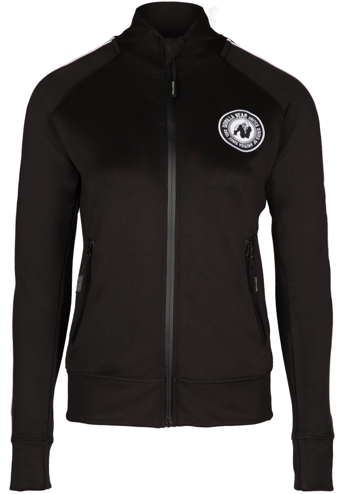Gorilla Wear - Montana Track Jacket - Schwarz - Bodybuilding Sport Alltag Freizeit mit Logo Aufdruck leicht und bequem für optimale Bewegung aus Polyester Elasthan