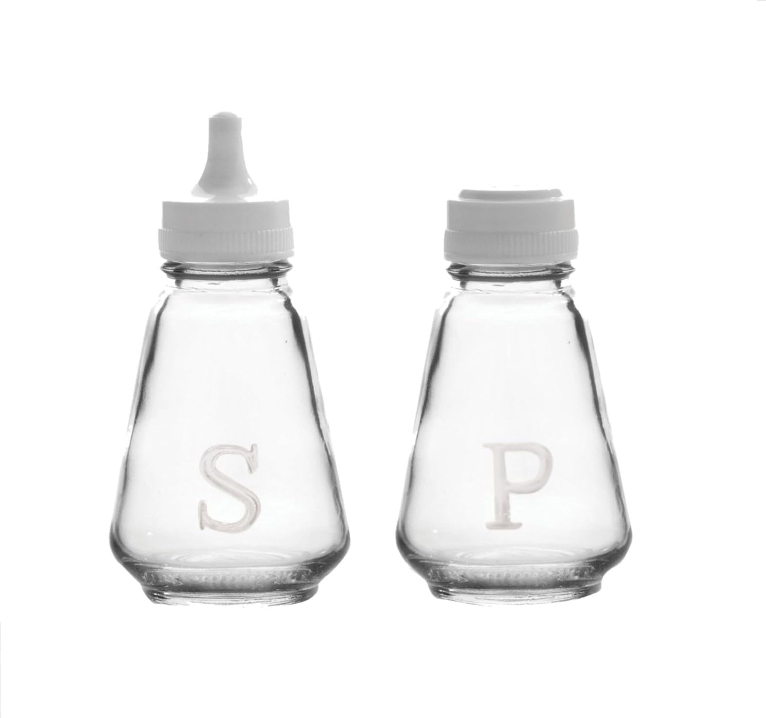 Set of 2 Traditional Glass Salt & Pepper Shaker Pot Set Glass Table Condiment Serving Pot