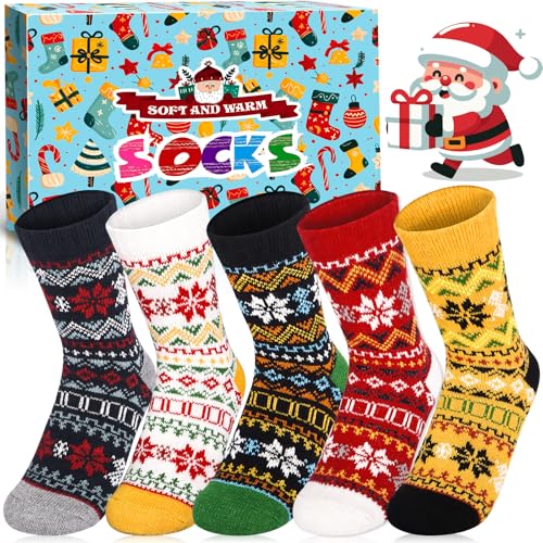 ZQEJEFD 5 Paires Chaussette Femme Hiver, Doux Thermiques Chaudes Laine Chaussettes, Chaussettes Hiver Vintage, Cadeaux De Noël, Chaussette Épaisse Multicolore, Chaussettes Chaudes Hiver 36-40
