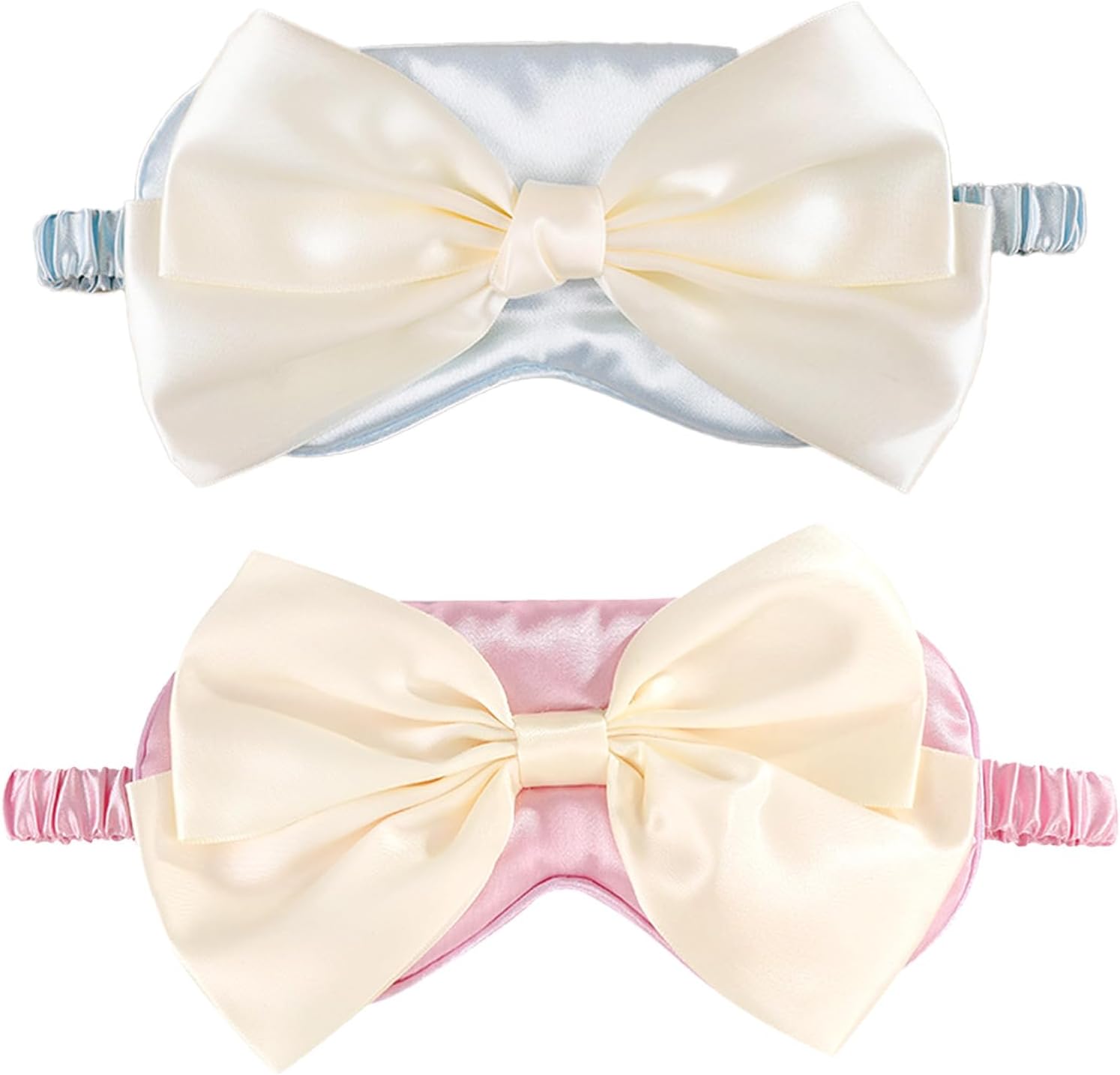 2 Pack Eye Mask for Sleeping, Bows Silk Blackout Eye Mask, Pink Blue Elastic Eyemask Blindfolds Sleep Masks for Women Girls Night Travel Nap
