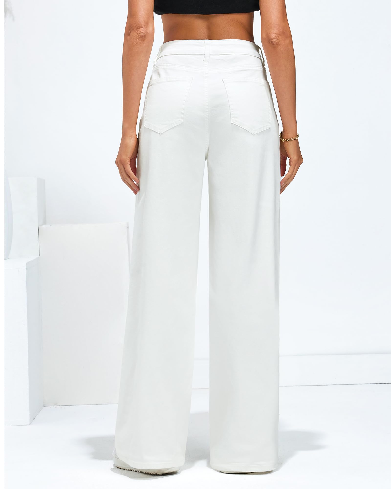 Roskiky Wide Leg Jeans Damen High Waist Stretch Denim Pants 90S Baggy Jeans Hosen Damen Jeans mit Taschen
