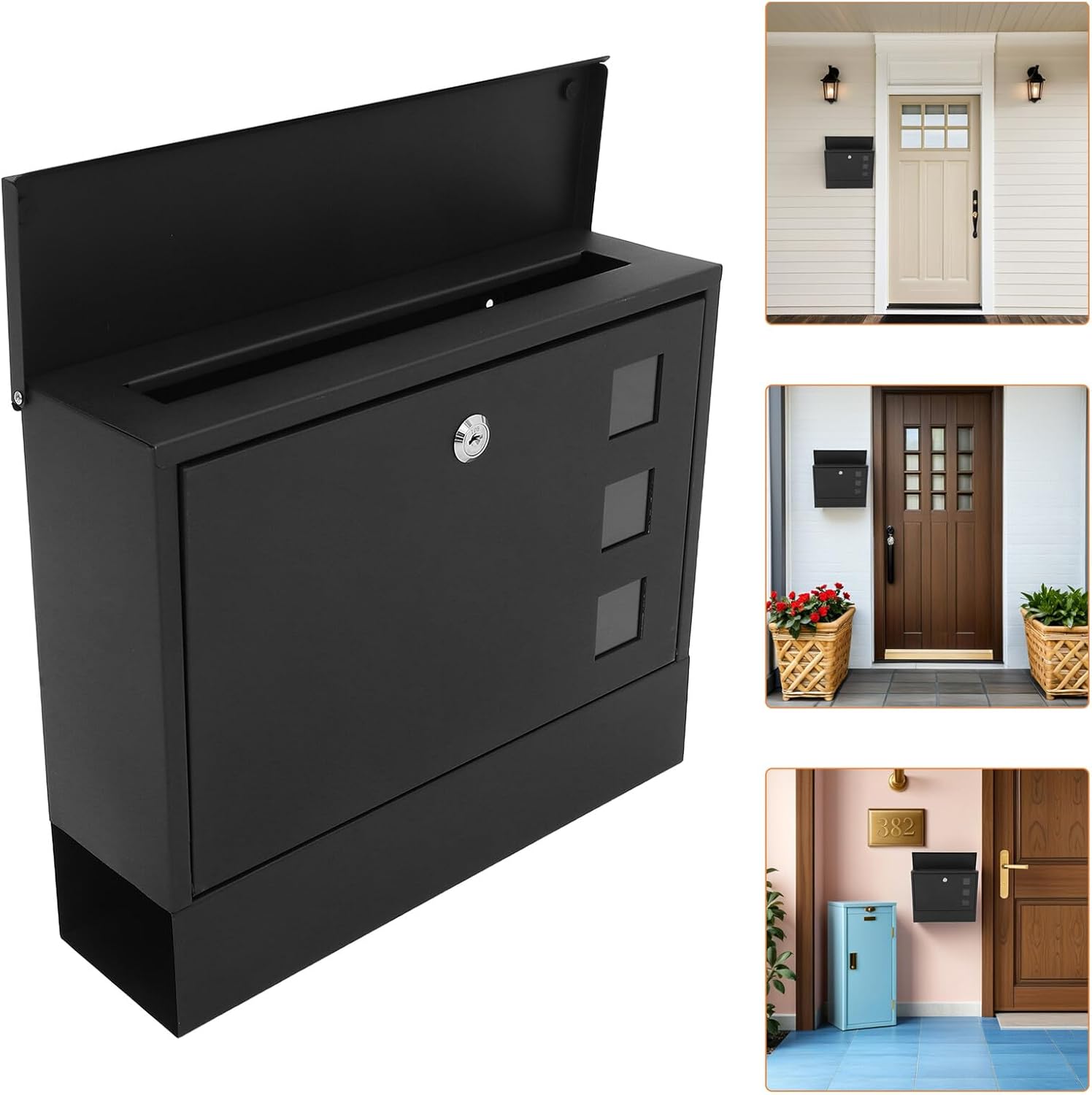 CHILDWEET Vintage Outdoor Wall Mount Mailbox with Key Lock, Large Capacity Metal Post Box 36x30x9.5cm for Home Security and Outdoor Use