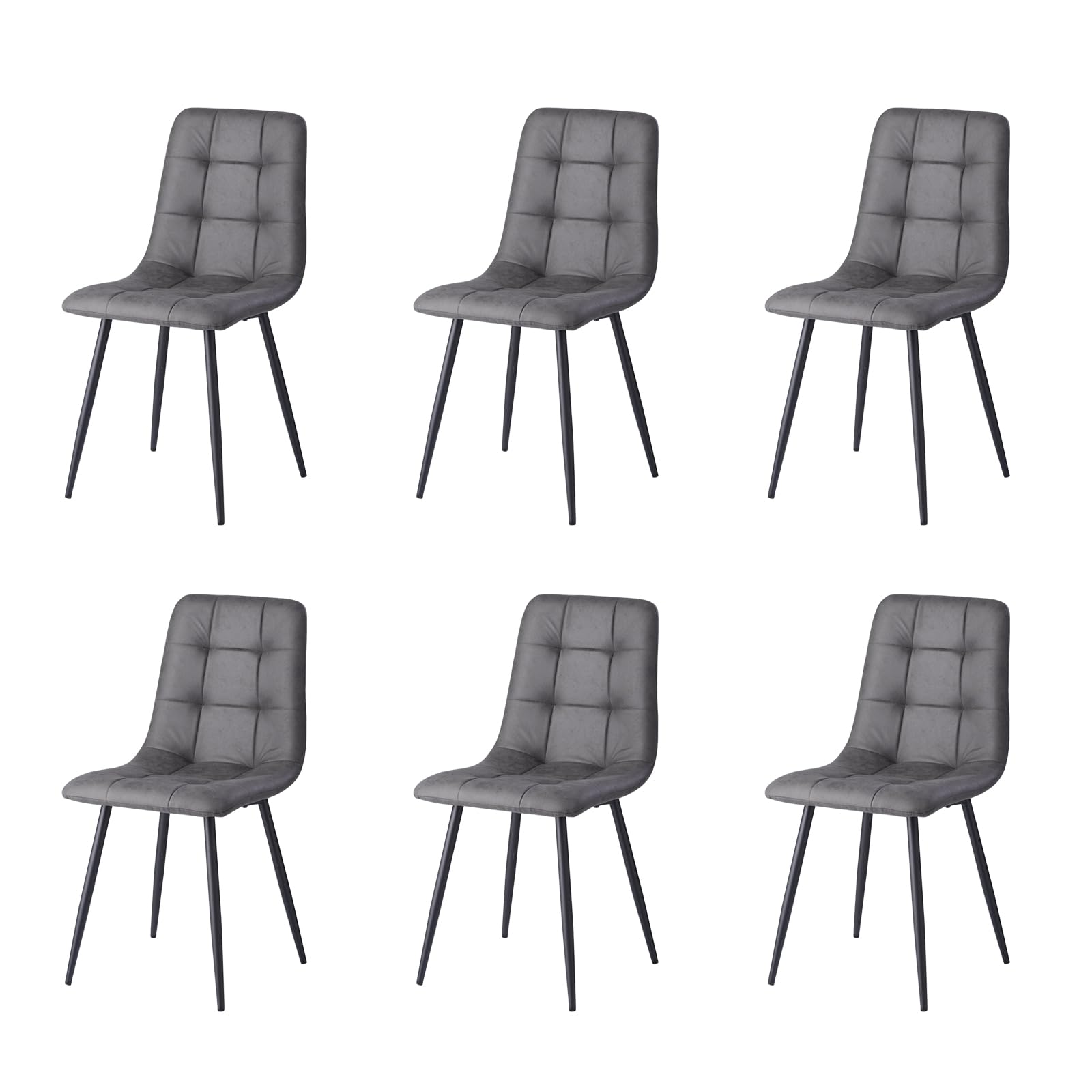 GrandCA HOME Set di 6 Sedie da Pranzo Moderne Sedie da Cucina con Gambe in Metallo, Sedie da Pranzo Imbottite Tessuto Impermeabile Leathaire Technology, Grigio Scuro-KJ