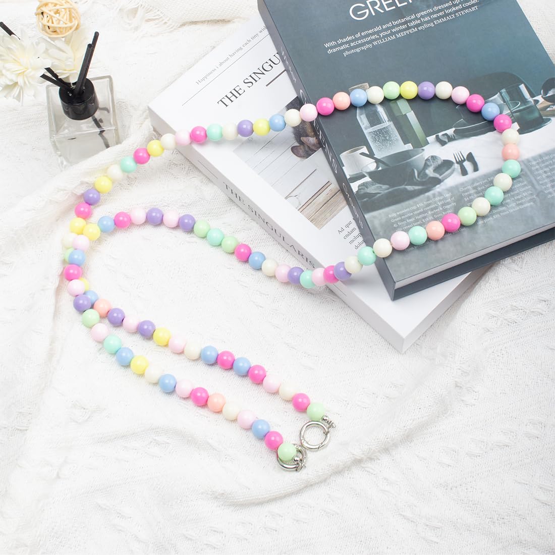 Chaîne De Téléphone Portable Perles Multicolores - Kit 2 En 1 (longue 125 Cm + Courte 40 Cm)