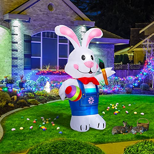 Eaone 6Ft Easter Inflatable Outdoor Decorations Blow Up Yard Decoration Inflatable Bunny Egg With Built-In Led Lights For Indoor Outdoor Holiday Decor, Garden, Yard And Lawn Easter Decorations #TOP6