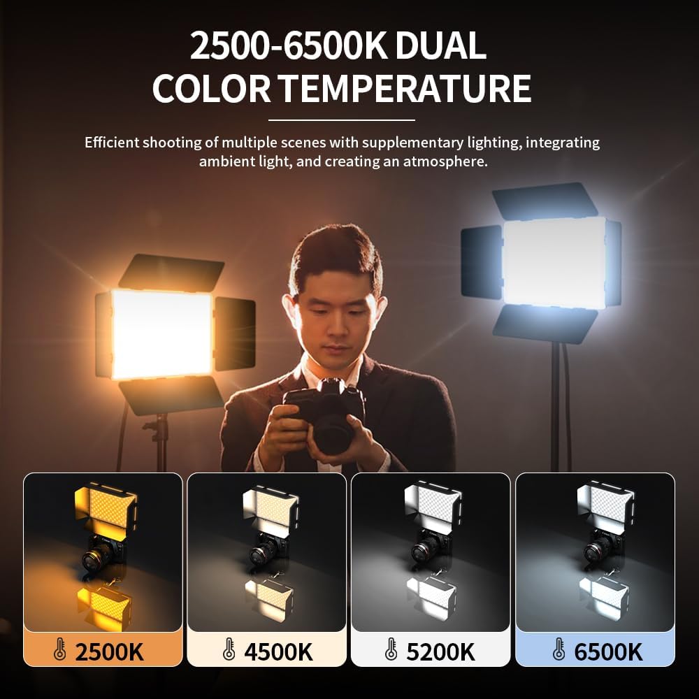 Video Light Panel Photography Lights Bi-Color Dimmable 2500-6500K Led Camera Studio Streaming Lighting Photo Shooting