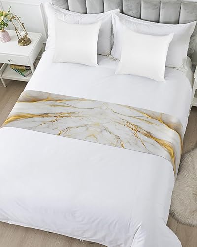 Miniatura 5 de Camino de cama King, bufanda decorativa de mármol dorado y blanco degradado, bufandas de microfibra suave para dormitorio, hotel, boda, habitación,