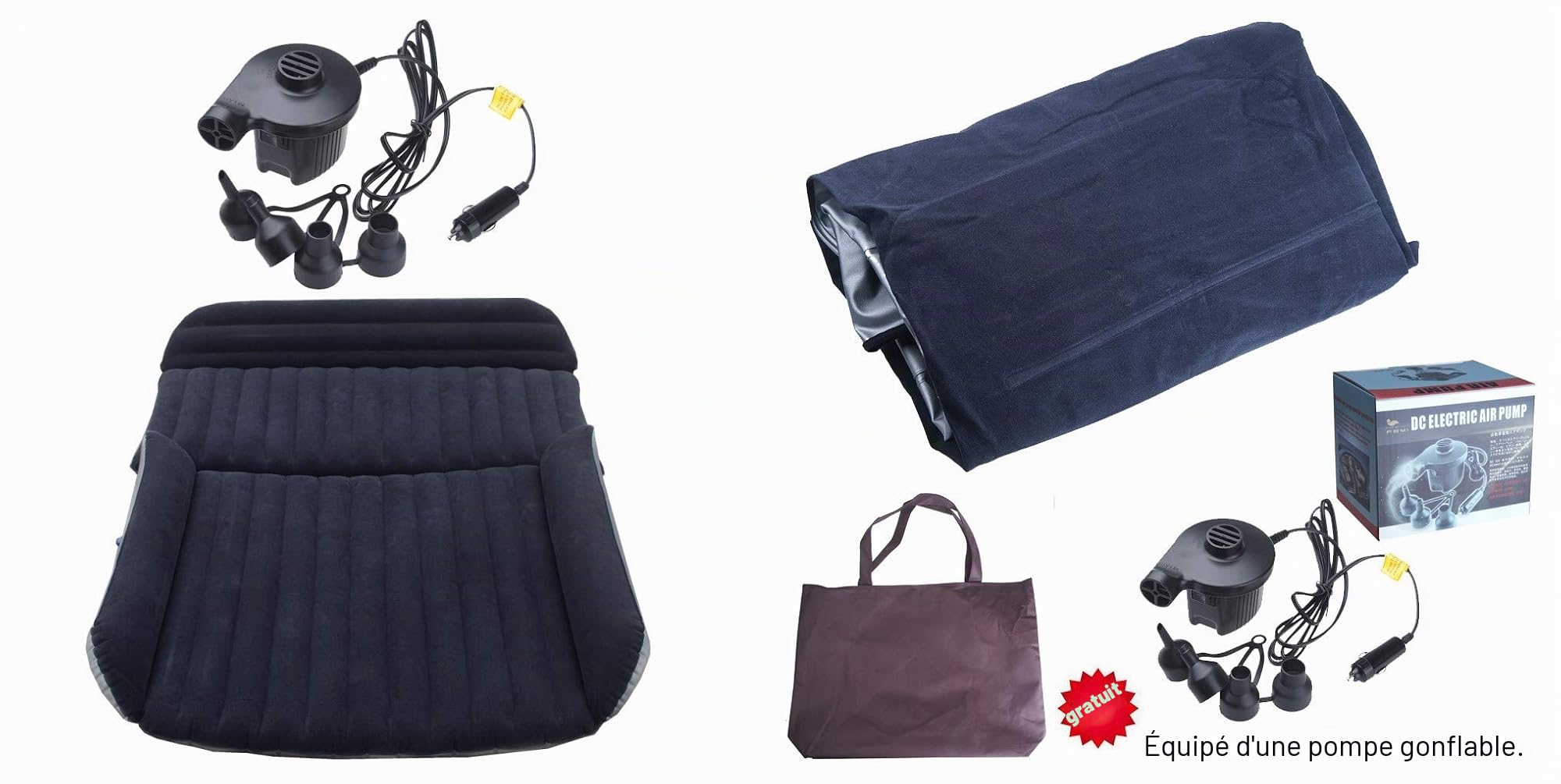 Matelas Gonflable Voiture SUV Pliant avec Pompe à air électrique, Lit Gonflable de Voiture pour Repos de Sommeil etLe Mouvement Intime, Lit de Voiture Convertible en Canapé Gonflable (Noir)
