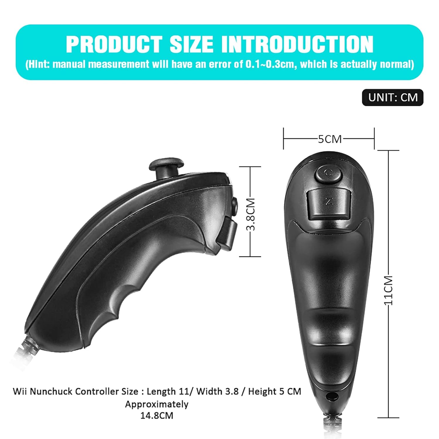 2 Pack Nunchuck Controller for Wii, MODESLAB Gampad Joystick Remote Replacement Compatible for Wii Wii U Game (Black/Red)