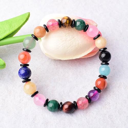 WAHOM 1PC Fashion Simple Hand-Made Natural Crystal Colorful Stone Bracelet Reiki Healing Quartz Yoga for Men Women Jewelry Gift