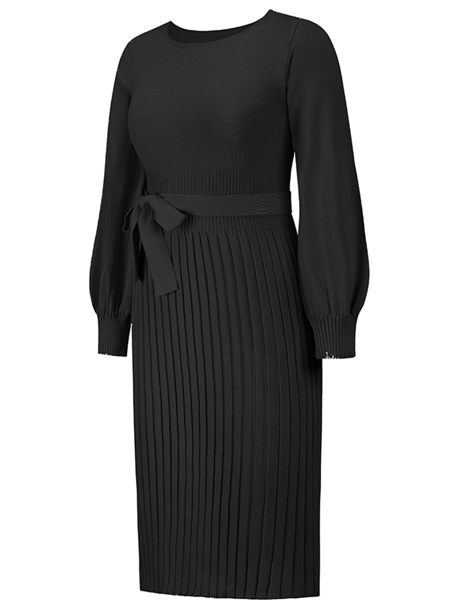 Ever-Pretty Vestito Maglioni Donna Abito Casual a Maniche Lunghe Invernali Elegante Abito in Maglia Midi Abito con Cintura Pullover Elasticizzato Autunno CG40413