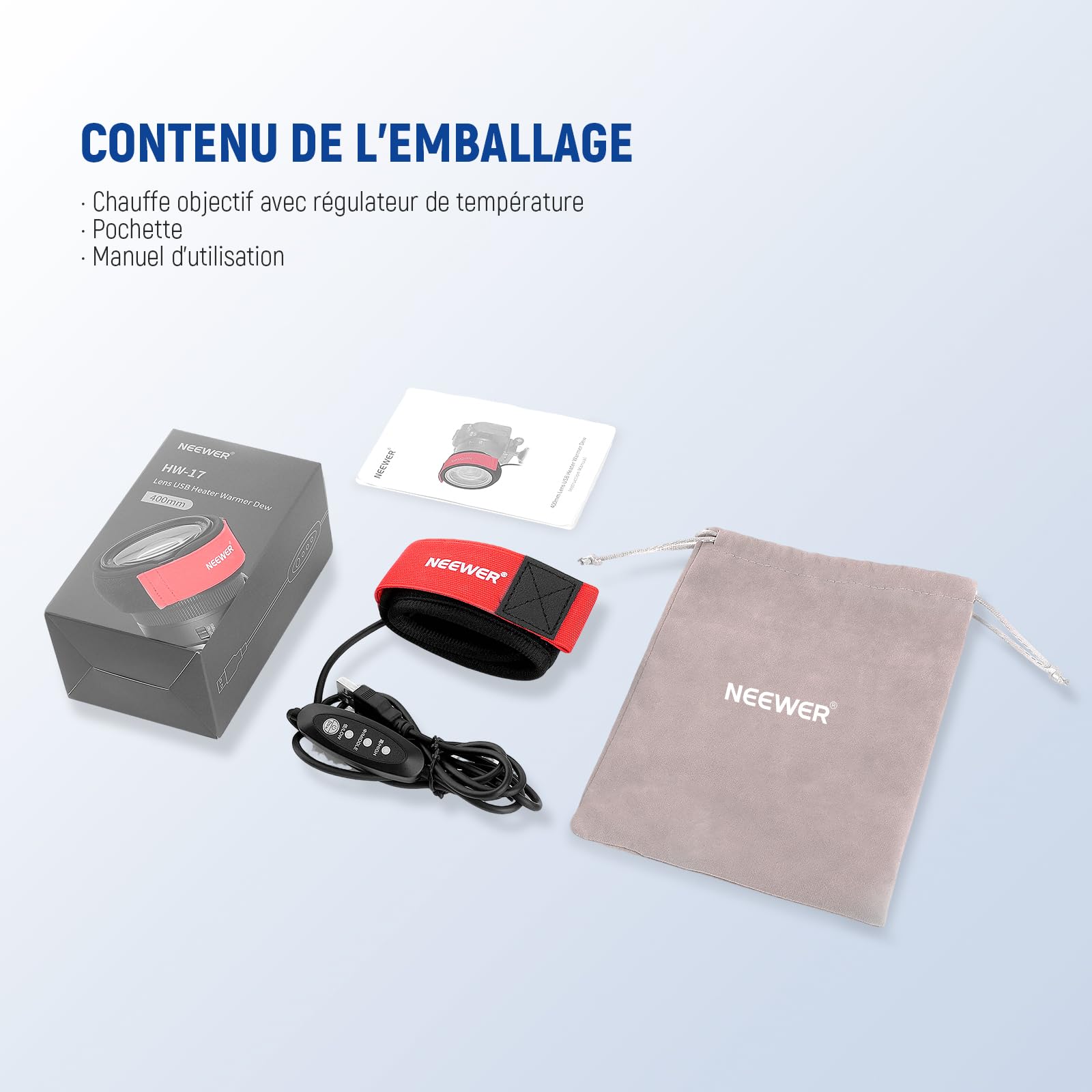 NEEWER Chauffe-Objectif USB 500 mm avec 3 réglages de température, Bande chauffante Anti-rosée pour Appareil Photo Reflex numérique sans Miroir, télescope, astrophotographie, jumelle, HW-20B