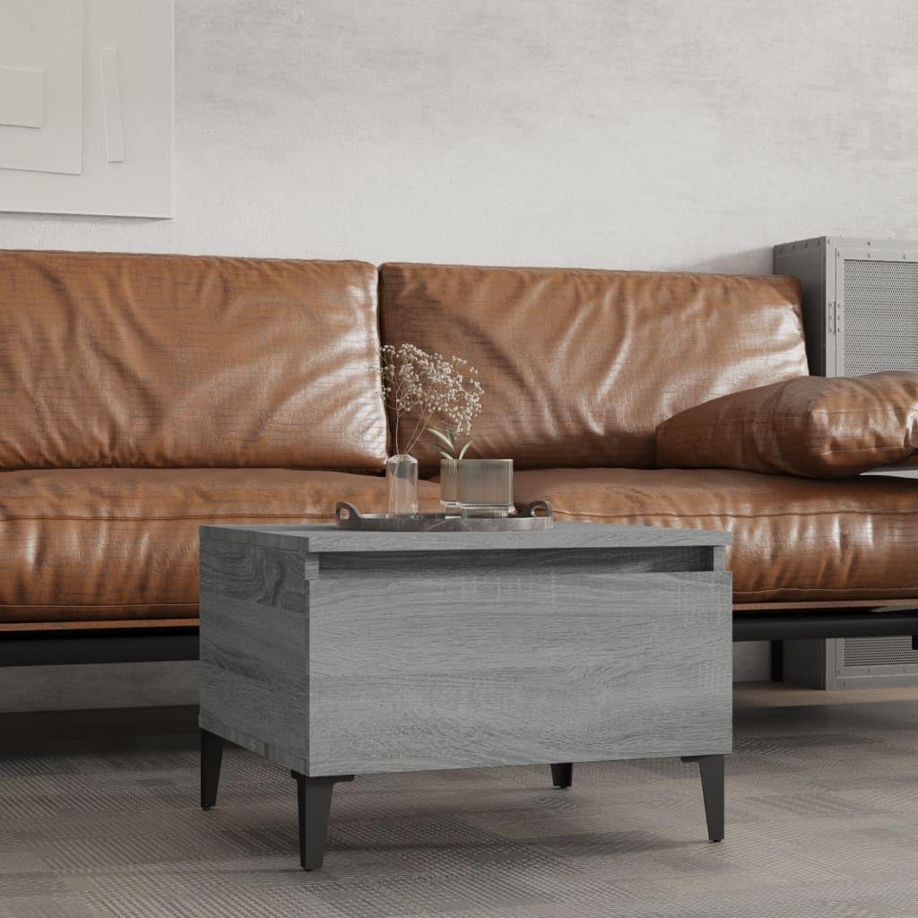 SXZenSpace Side Table Grey Sonoma 50x46x35 cm Engineered Wood End with Drawer and Metal Legs Industrial Coffee Accent Unit for Living Room Bedroom Hallway