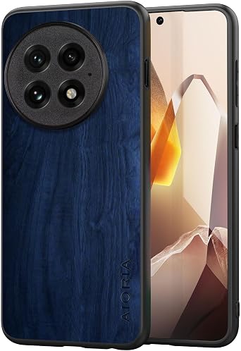 Case for OnePlus 13 5G funda Bamboo Wood Pattern PU Leather Back Cover for oneplus 13 case Blue, OnePlus 13