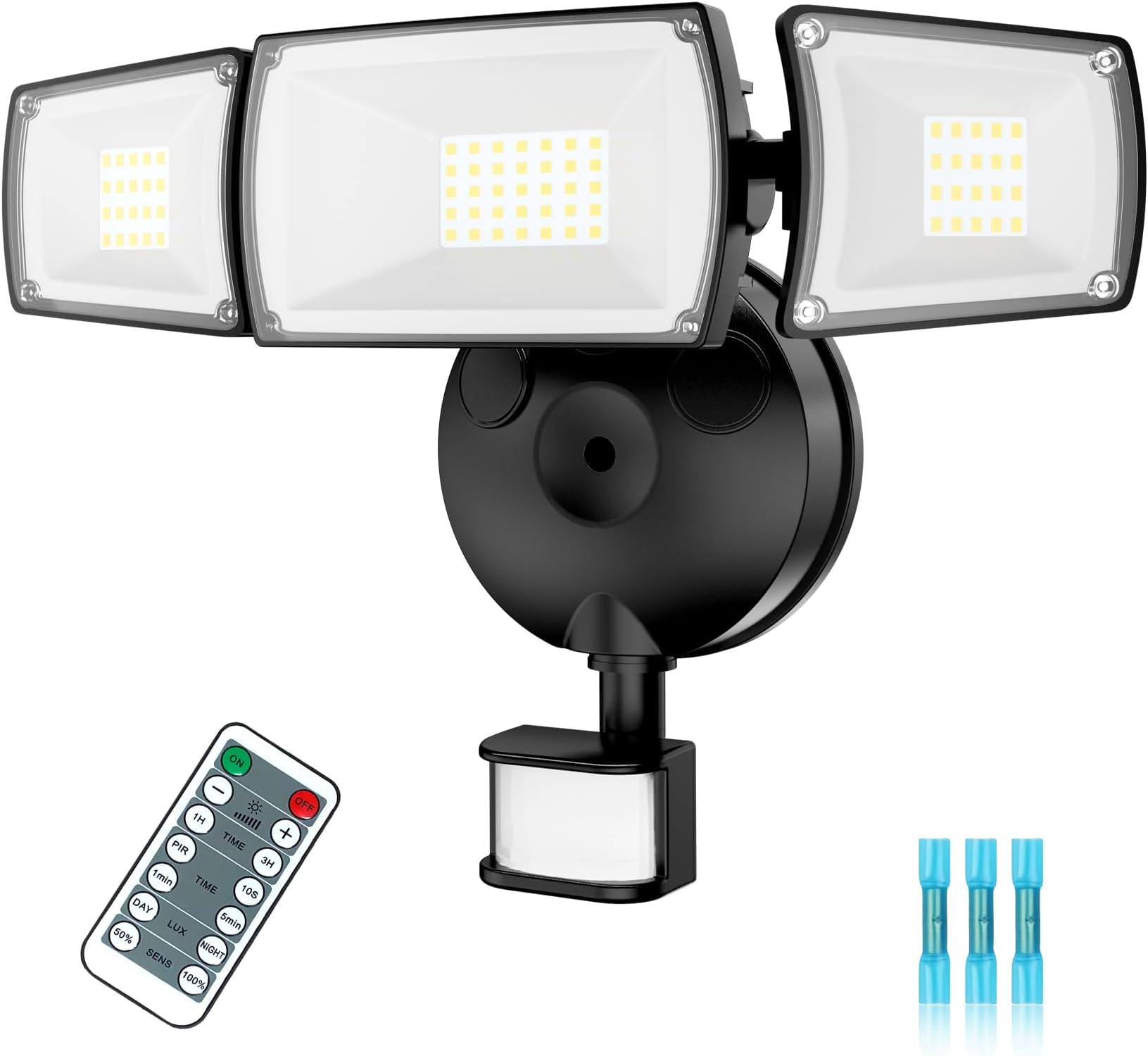 42W Security Lights Outdoor Motion Sensor with PIR Remote Control 3 Adjustable Heads 270°Wide Angle IP66 Waterproof 6500K Flood Light Garden Light for Forecourt Garages