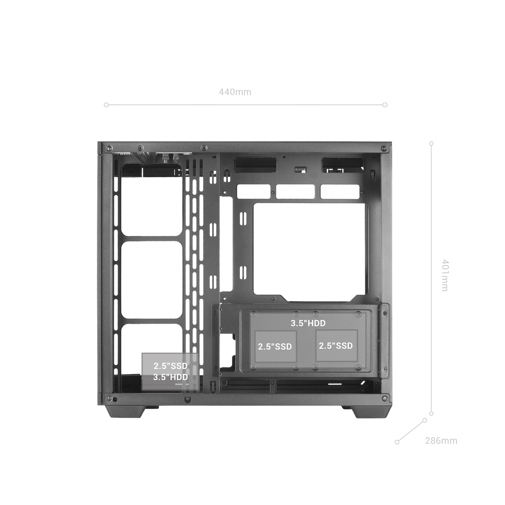 Mars Gaming MC-3TCORELCD Case Gaming ATX, Schermo IPS 7,2” Personalizzabile, Triplo Vetro Temperato Rimovibile, Struttura Doppia Camera, Supporto per Raffreddamento Liquido fino a 360mm, Nero