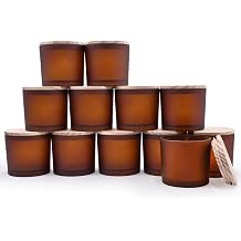 SHOWIN 12 OZ Thick Candle Jars for Making Candles 12 Pcs, Empty Amber Jars with Wood Lids for Spice Jars, Sample Container, Frosted Brown