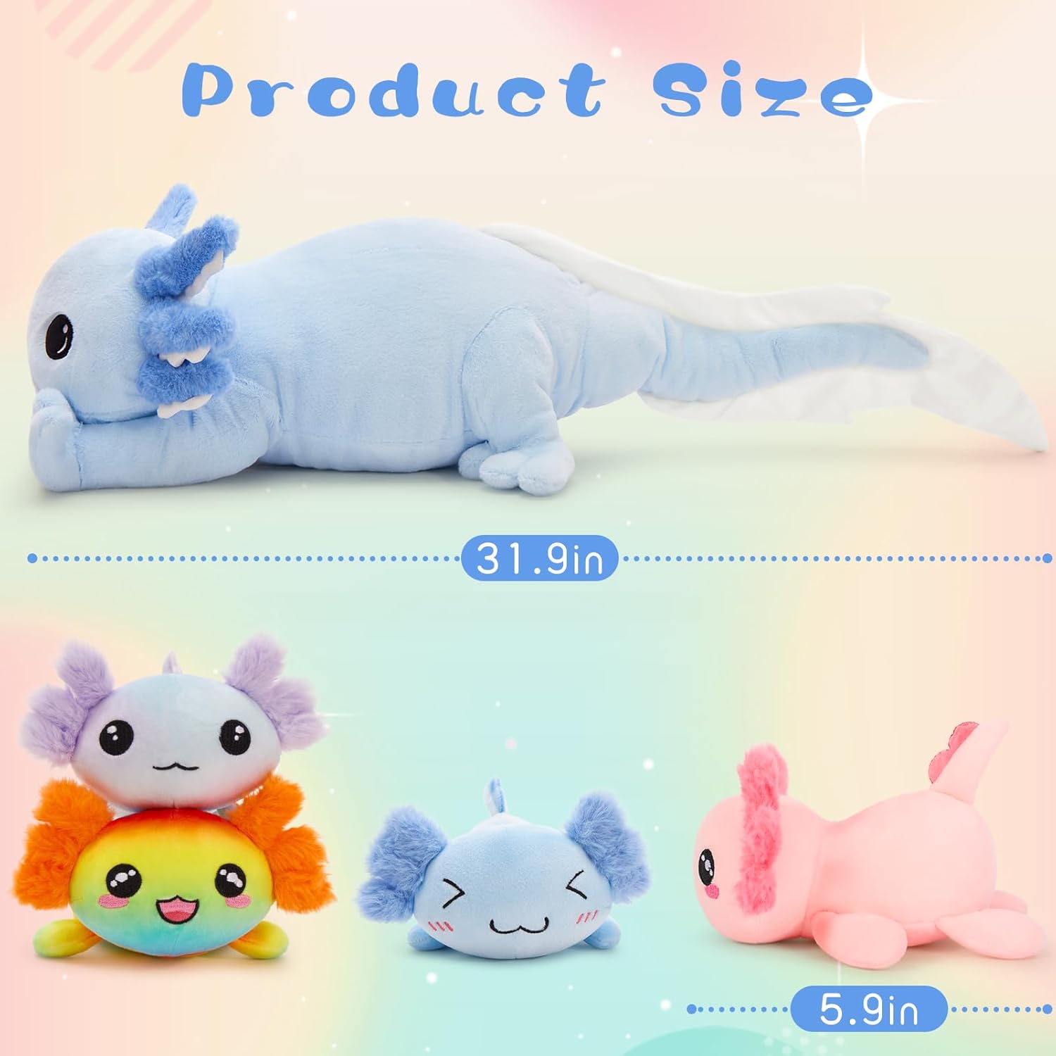 Tezituor Axolotl Plush with 4 Babies, 31.5" Cute Big Axolotl Stuffed Animals Luminous Axolotl Plushies Soft Toy Birthday Gifts for Girlfriends Kids,Blue(Glow in The Dark) - Image 4