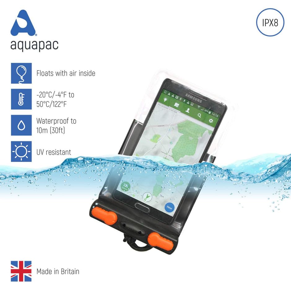 Aquapac Étui Téléphone Étanche IPX8 10m - Cordon Inclus - IPhone & Android - Fabriqué UK