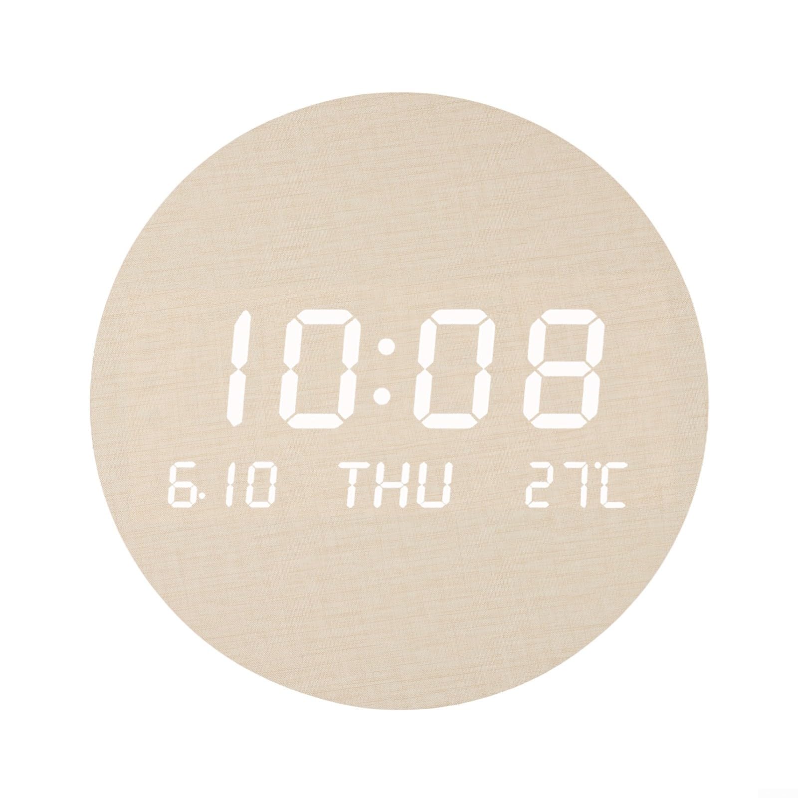 Horloge murale en bois LED avec date et température USB