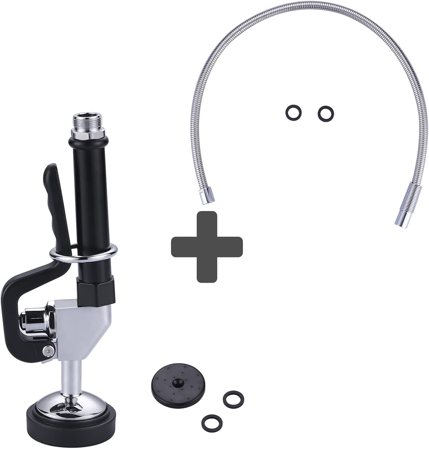Black Commercial Pre Rinse Sprayer & 45" Commercial Sink Faucet Sprayer Hose for Commercial Kitchen Sink Faucet