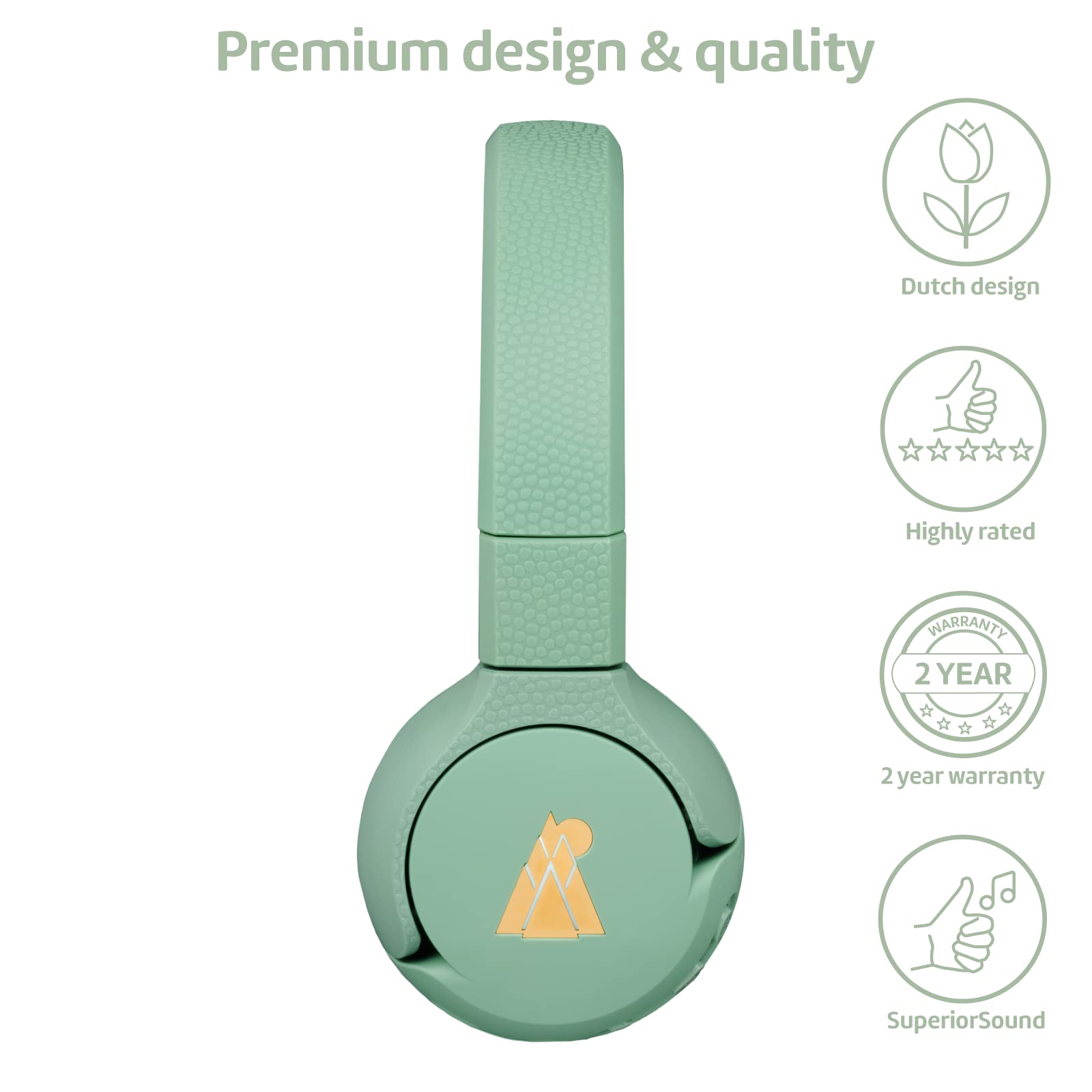 POGS Kids Bluetooth Wireless Headphones | The Gecko | Foldable and Durable Headphones for Kids 3+ with Volume Control, Microphone, Volume Limiter 85 dB | Music-Sharing Function