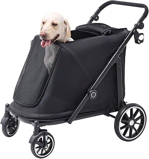 Dog Stroller for Large Dogs (Black, Large Pet Stroller) | foldable Pet Stroller,real solid rubber wheels,Detachable Carrier,fits 2 small or 1 medium pet,50 lbs,black