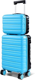 20 Inch Carry On Luggage 22x14x9 Airline Approved, Hard Shell Suitcase with Cosmetic Case, Luggage Set with Wheels, TSA Lock, Blue