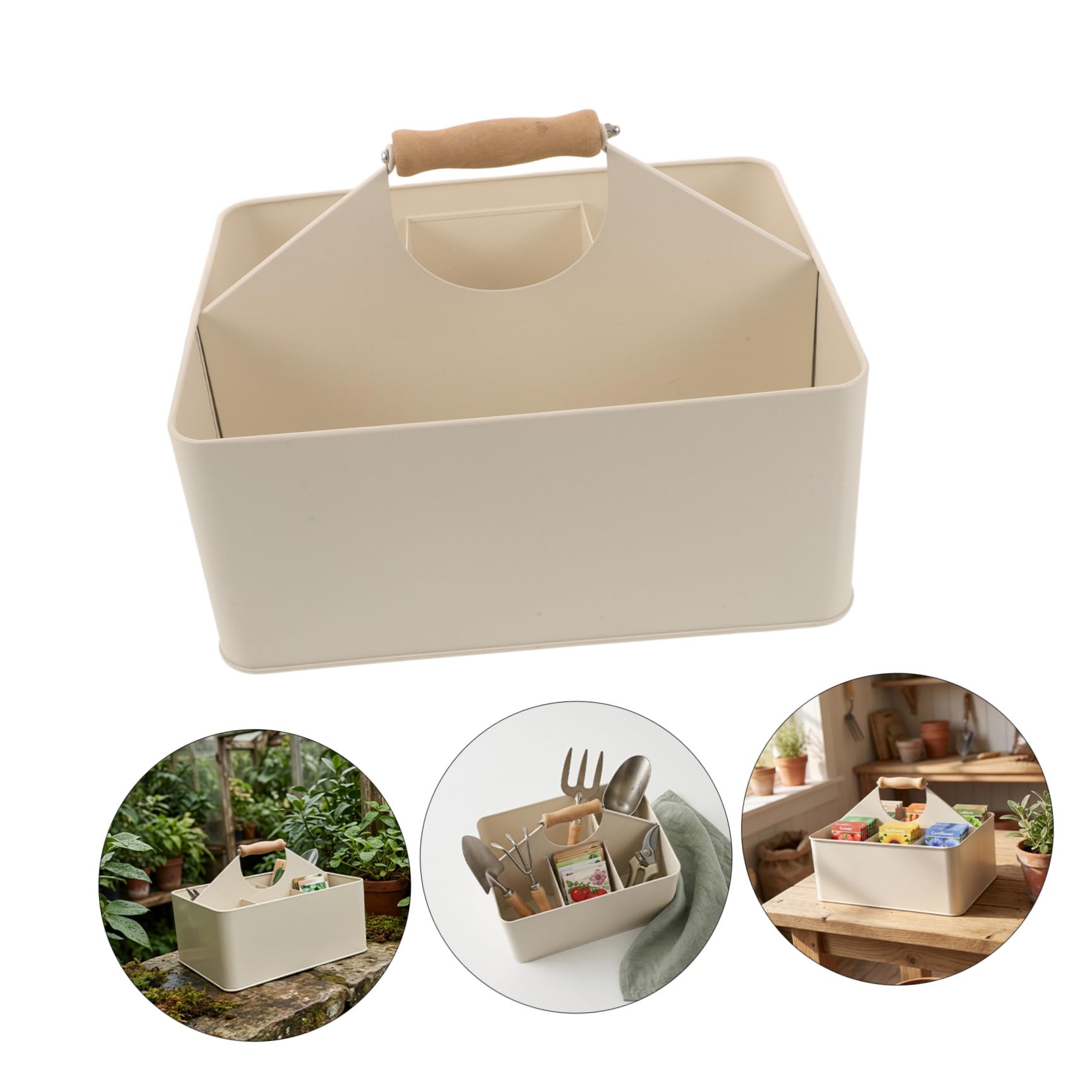 TOPBATHY Scatola Organizer per Semi da Giardino in Ferro con 4 Scomparti | Manico Integrato, Bianco, 29, 50x22, 60x20, 00cm, per Forniture e Utensili da Giardinaggio