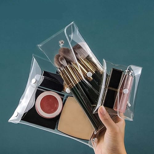 Miniatura 8 de Mini bolsa de maquillaje de PVC pequeña bolsa organizadora de cosméticos de plástico transparente con cierre a presión para viajes de vacaciones,