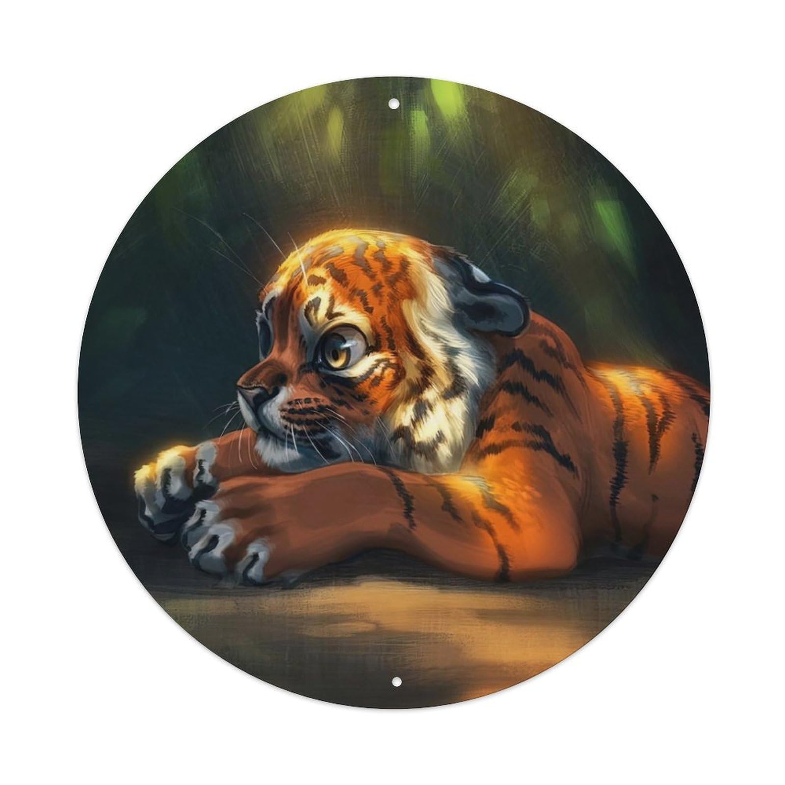 Grassland Animals Artwork Cute Tiger Cubs Vintage Metal Tin Sign Plaque Wall Decor for Cafe, Club Bar, Office, Garden Metal Poster 8x8Inch