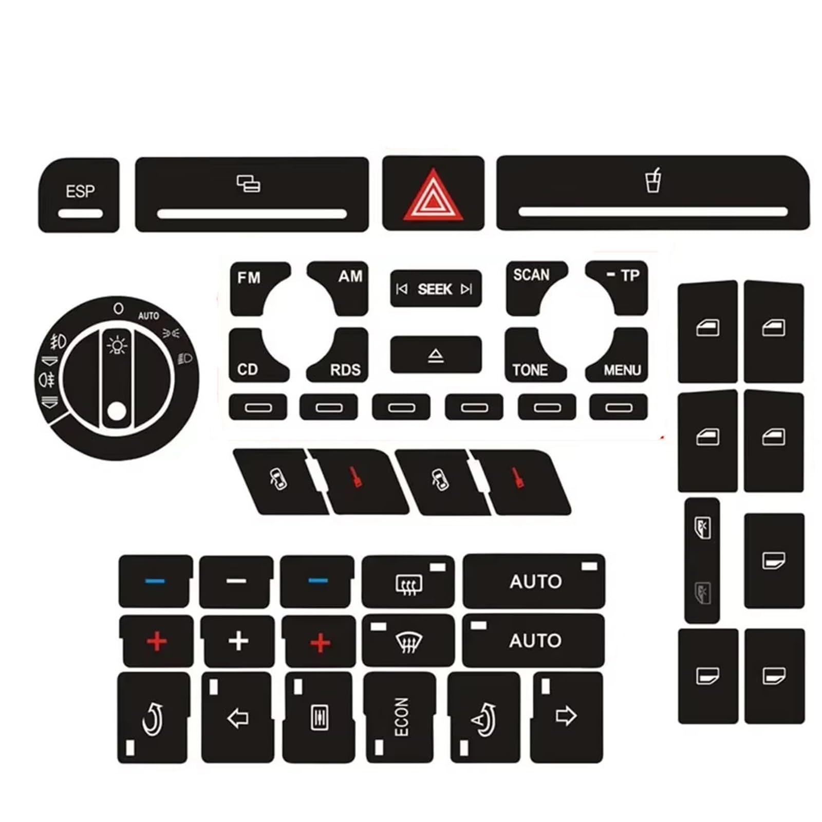 Button Trim Compatible with A4 B6 B7 Car Radio Air Conditioning ESP Headlight Adjustment Buttons and Switch Stickers.(Type A)