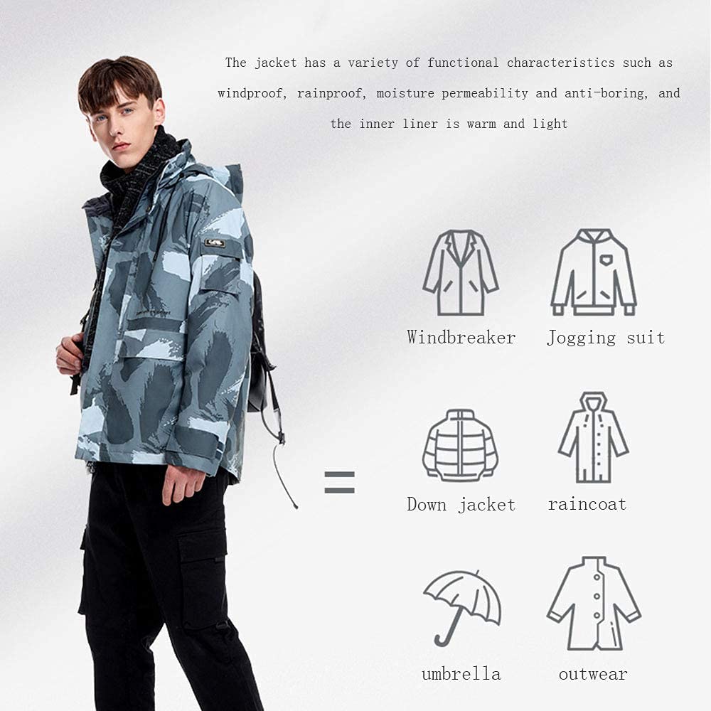MU Chaqueta de Esquí para Hombre - 3 en 1 Chaqueta de Invierno Impermeable - Chaqueta de Montaña de Nieve - Ropa de Rompevientos de Moda Simple Espesa/Blue/L