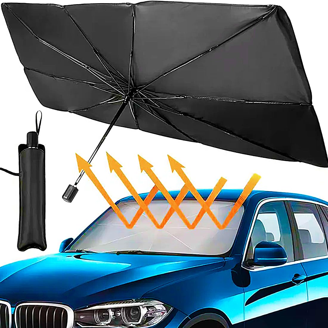 Generic Car Windshield Sun Shade, Foldable Umbrella Sunshade/Cover for Most Cars Reflective Sunshade for Car Front Windshield, Black