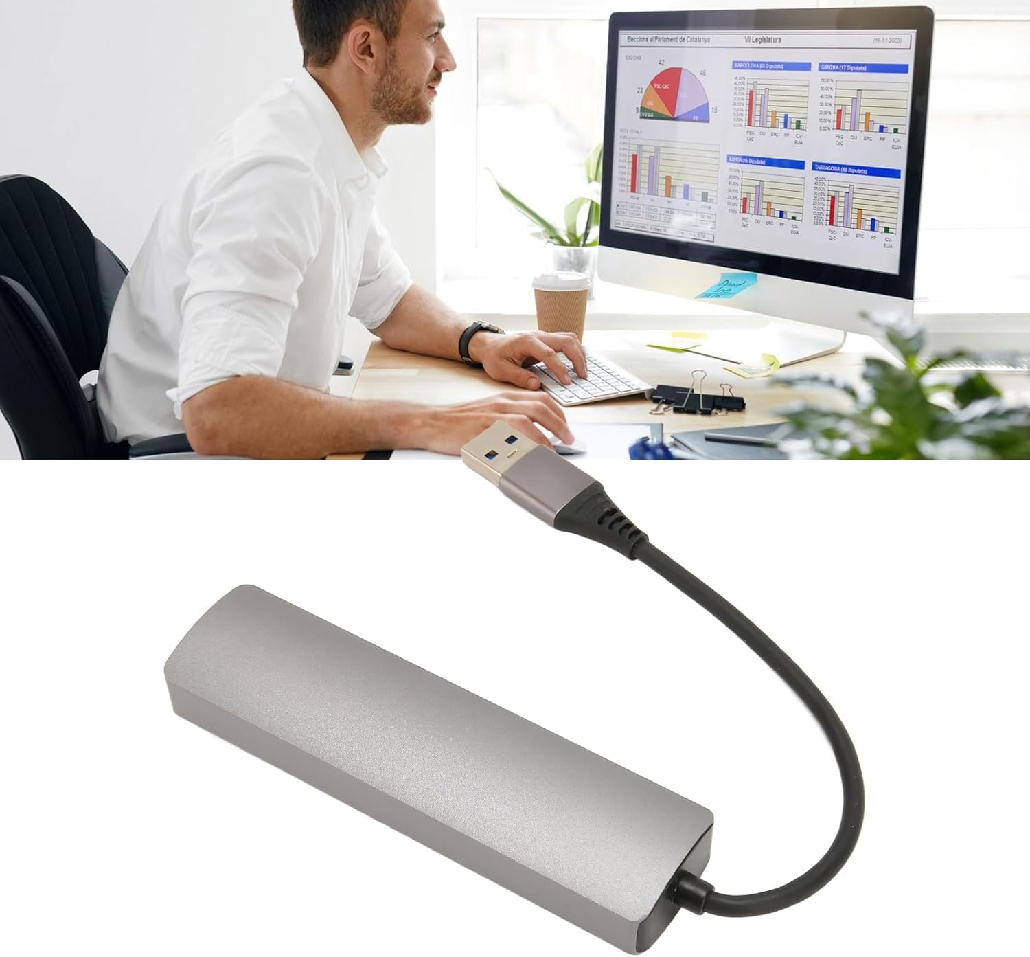 DAUZ USB to RJ45 Adapter, 3 USB 3.0 USB to RJ45 Hub 1Gbps for Office
