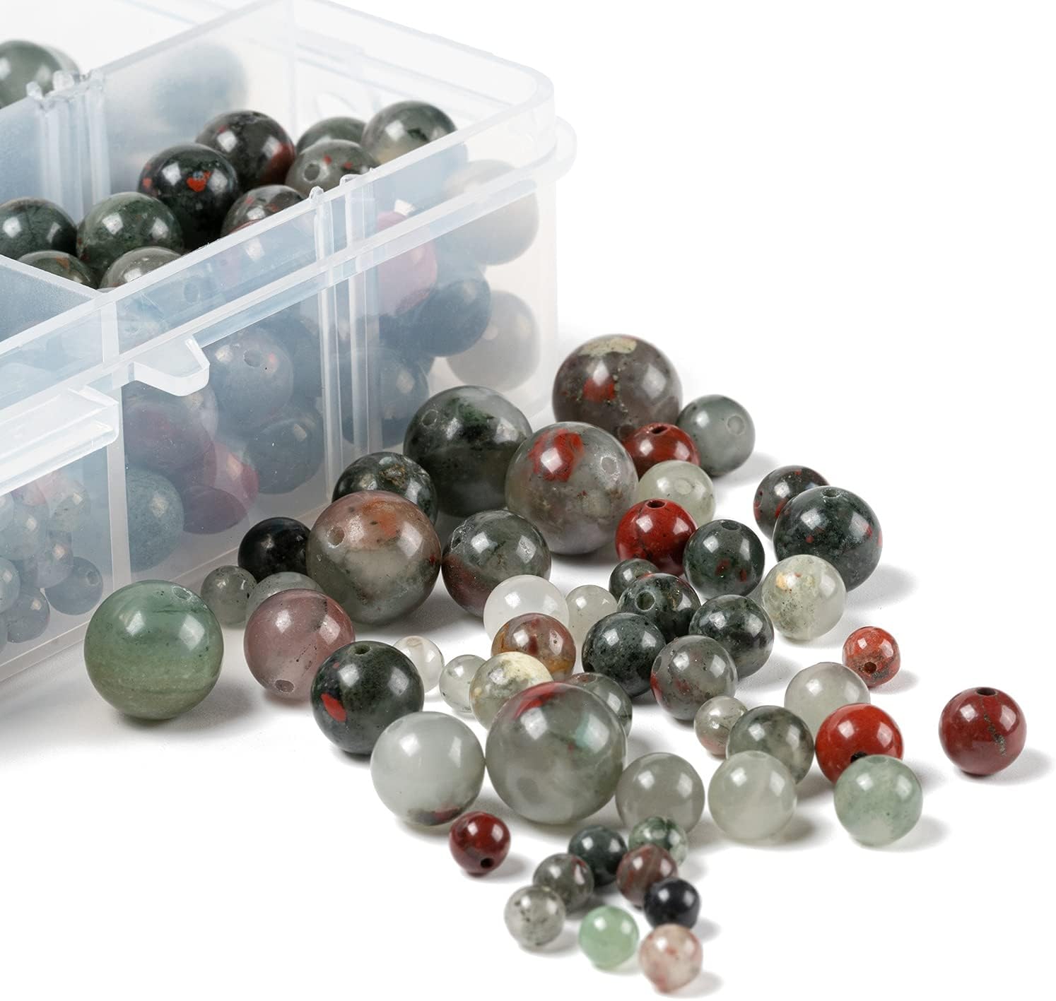 340Pcs 4/6/8/10mm Natural African Bloodstone Beads Round Dyed Loose Gemstone Energy Healing Beads for Necklace Bracelet Earring Charms Jewelry Making