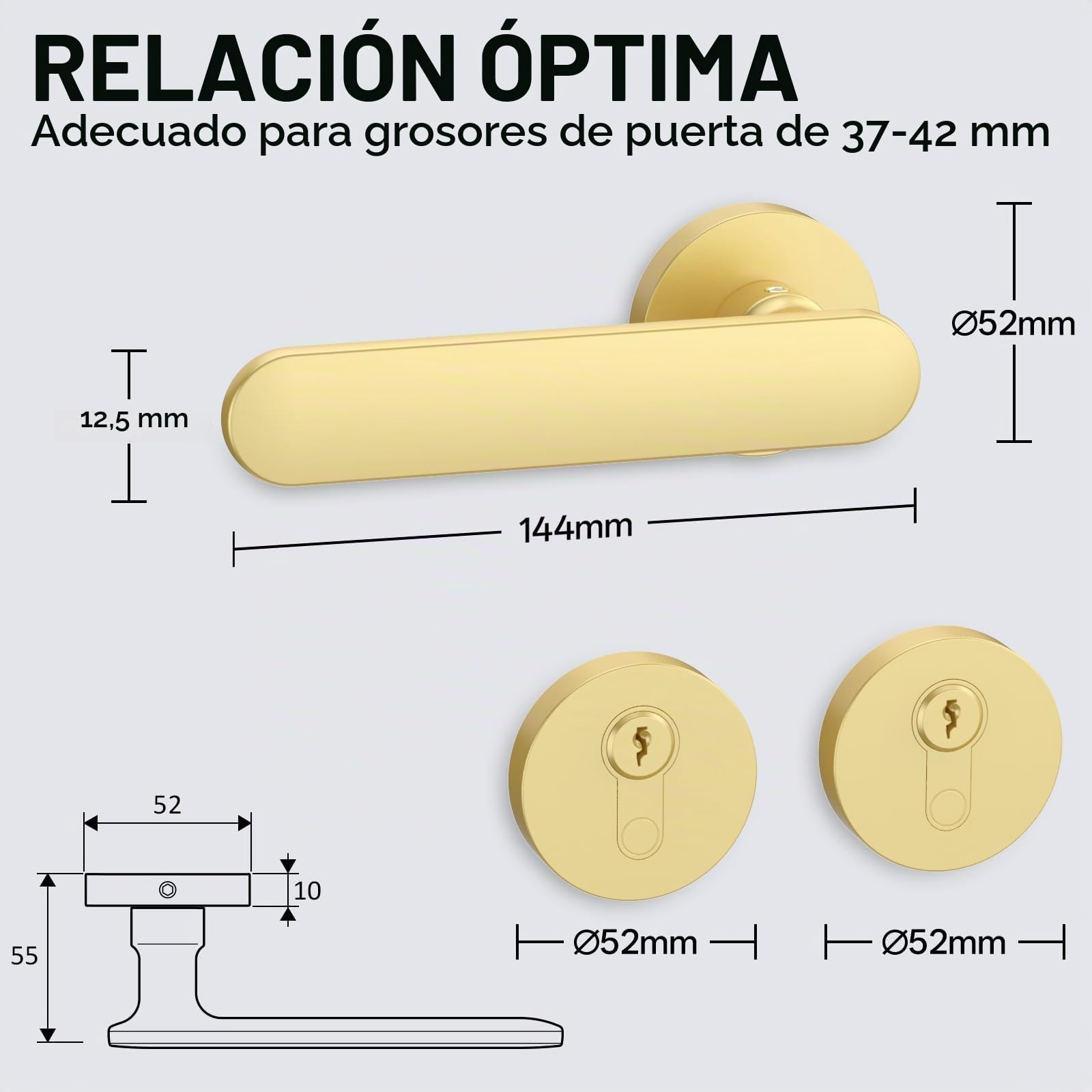 Amerdeco Manilla de Puerta Dorado de Aluminio – Conjunto PZ para Puerta Principal, Manilla Puerta de Entrada Blindada UK0054