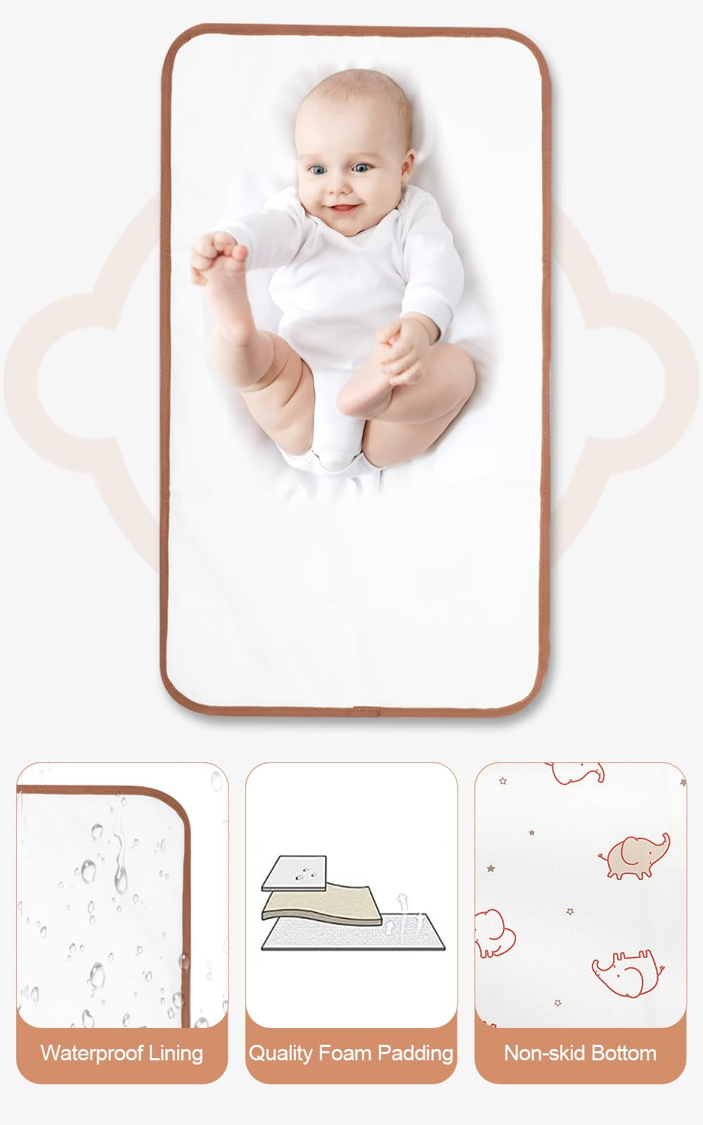 Lekebaby Nappy Changing Mat Foldable Baby Change Mats Travel Portable Baby Change Mat, Elephant, Elephant Pattern - Image 3