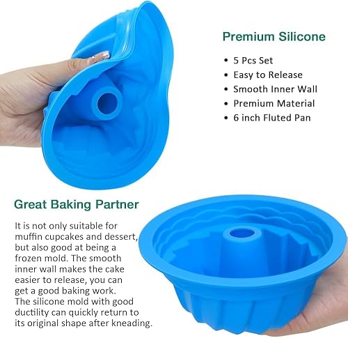 Miniatura 5 de 5 moldes de silicona azul para tartas, molde redondo de 6 pulgadas de diámetro, molde de silicona reutilizable para hornear, adecuado para pasteles,