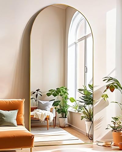 Vista 85 de Espejo de pie arqueado de 71 x 28 pulgadas, espejo de pie dorado de longitud completa para dormitorio, sala de estar, vestidor, espejo alto más