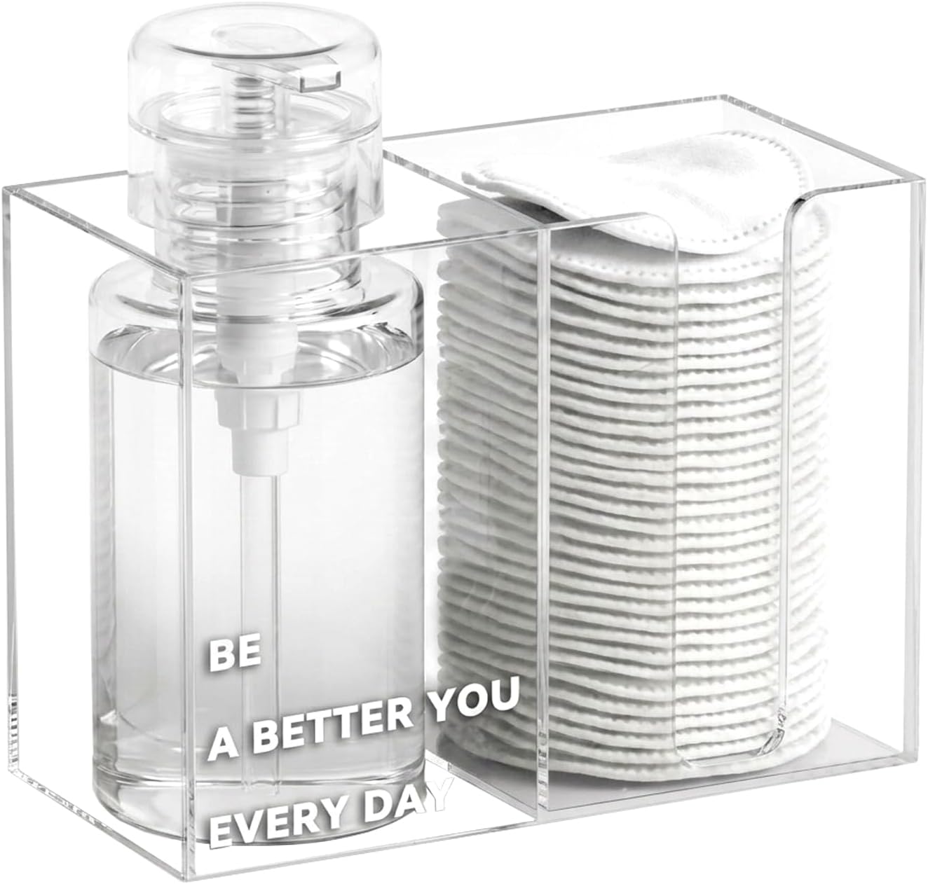 2 in 1 Acrylic Cotton Pad Holder with Makeup Remover Dispenser