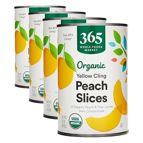 365 by Whole Foods Market, Organic Yellow Cling Peach Slices, 15 Ounce (Pack of 4)