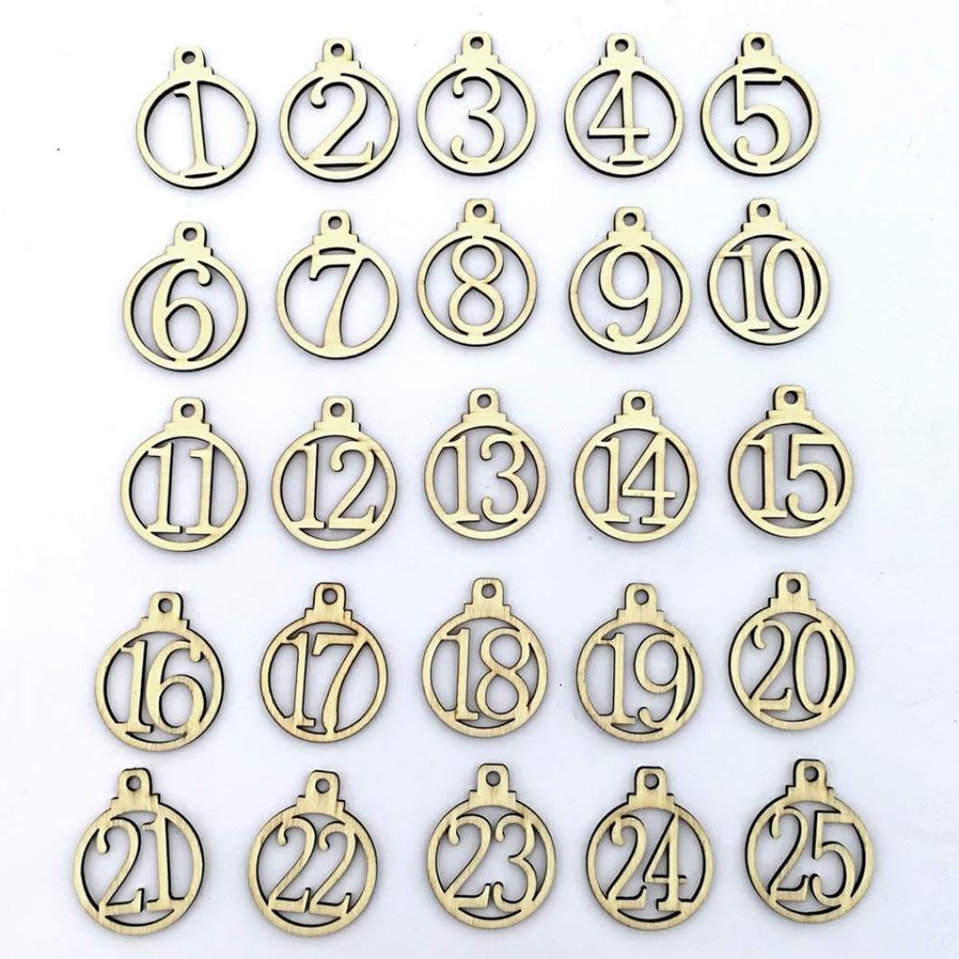 CAKEEYUM 1-25 Vintage Wooden Christmas Countdown Advent Calendar Number Diy Tags Christmas Advent Calendar, Countdown