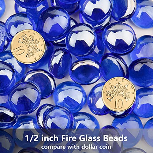 Utheer Fire Glass Beads For Propane Fire Pit, 1/2 Inch Reflective Cobalt Blue Firepit Glass For Gas Fire Pit, Fire Pit Glass Rocks Safe For Outdoors And Indoor, 10 Pounds #TOP1