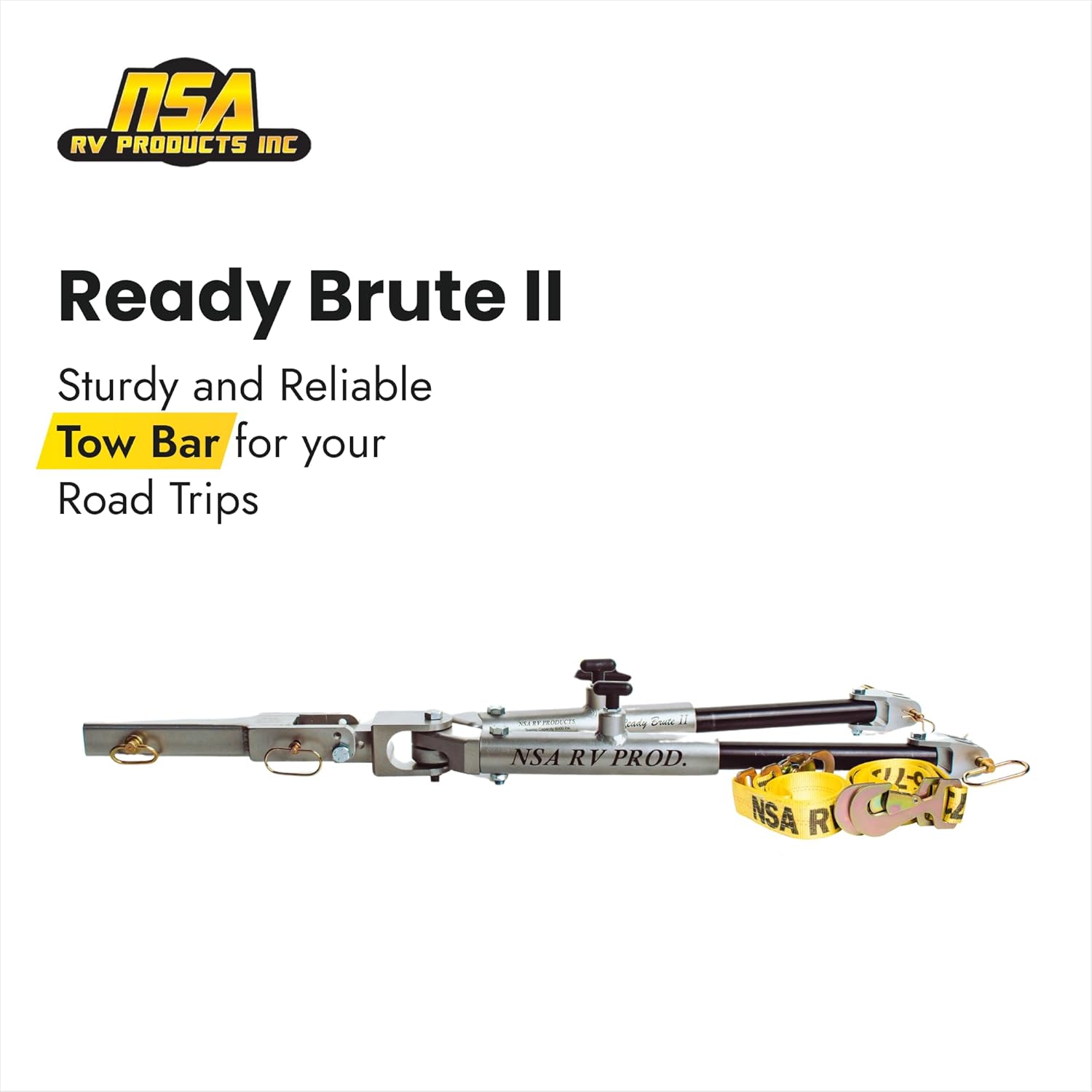 NSA RV - Ready Brute II Aluminum Tow Bar (8,000 lbs) - Non-Braking, All-Terrain, Non-Binding, Made in USA