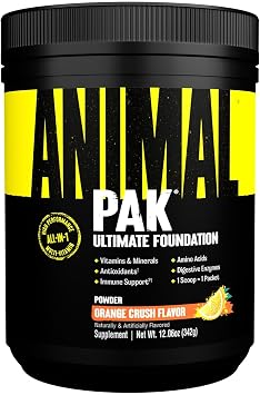 ANIMAL Pak Powder Orange – Multivitamin Powder for Sports & Fitness, with Vitamin B Complex, zinc, Minerals & Amino acids – Supplement for Energy, Immune System & Muscle Building, 342 g